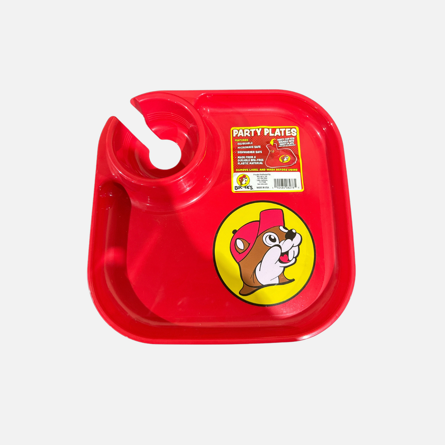 Buc-ee's Red Party Plate with Cup Holder