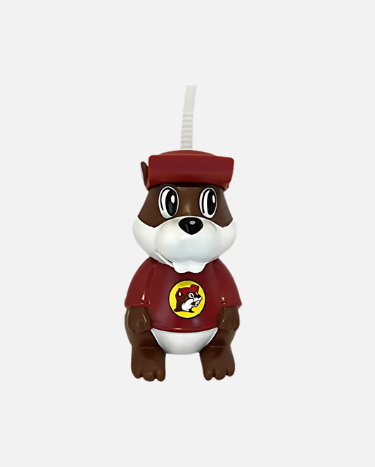 Buc-ee's Beaver 3D Sipper Drink Tumbler with Straw, red, brown and white colors 16oz