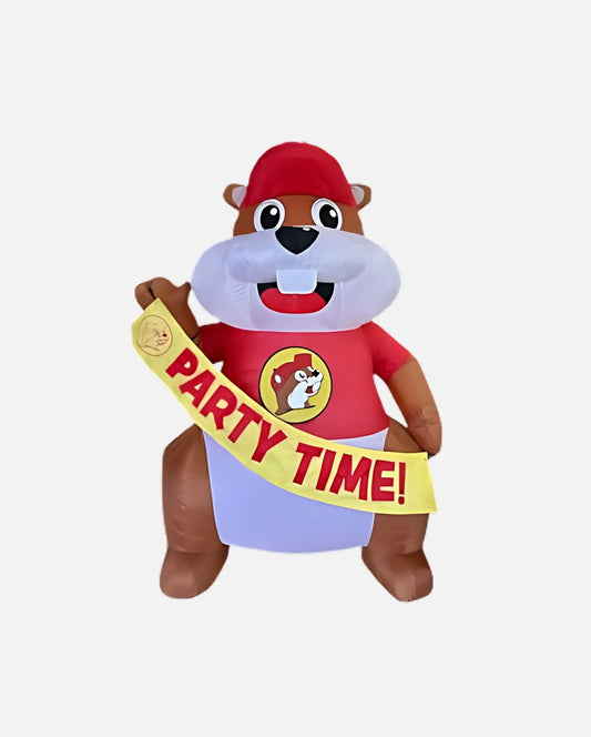 Buc-ee's Party Time Beaver 66" tall and 52" wide, self-inflate inflatable