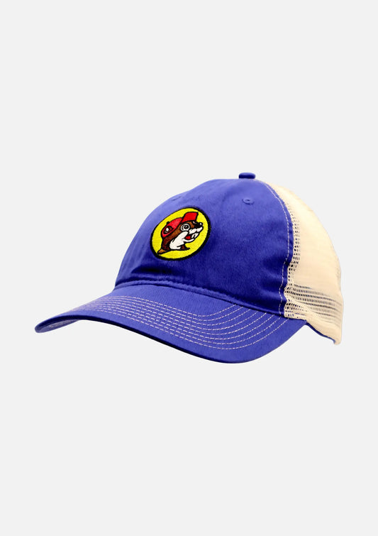 Buc-ee's Blue/Gold Adjustable Trucker Hat, beaver logo