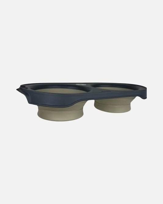 Buc-ee's Beige and Black Collapsible Pet Bowl Double Food & Water Bowl - Pet Essentials, 3 sizes