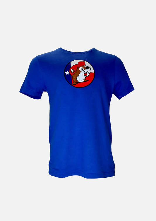 Buc-ee's Royal Blue Shirt with beaver on Texas flag logo