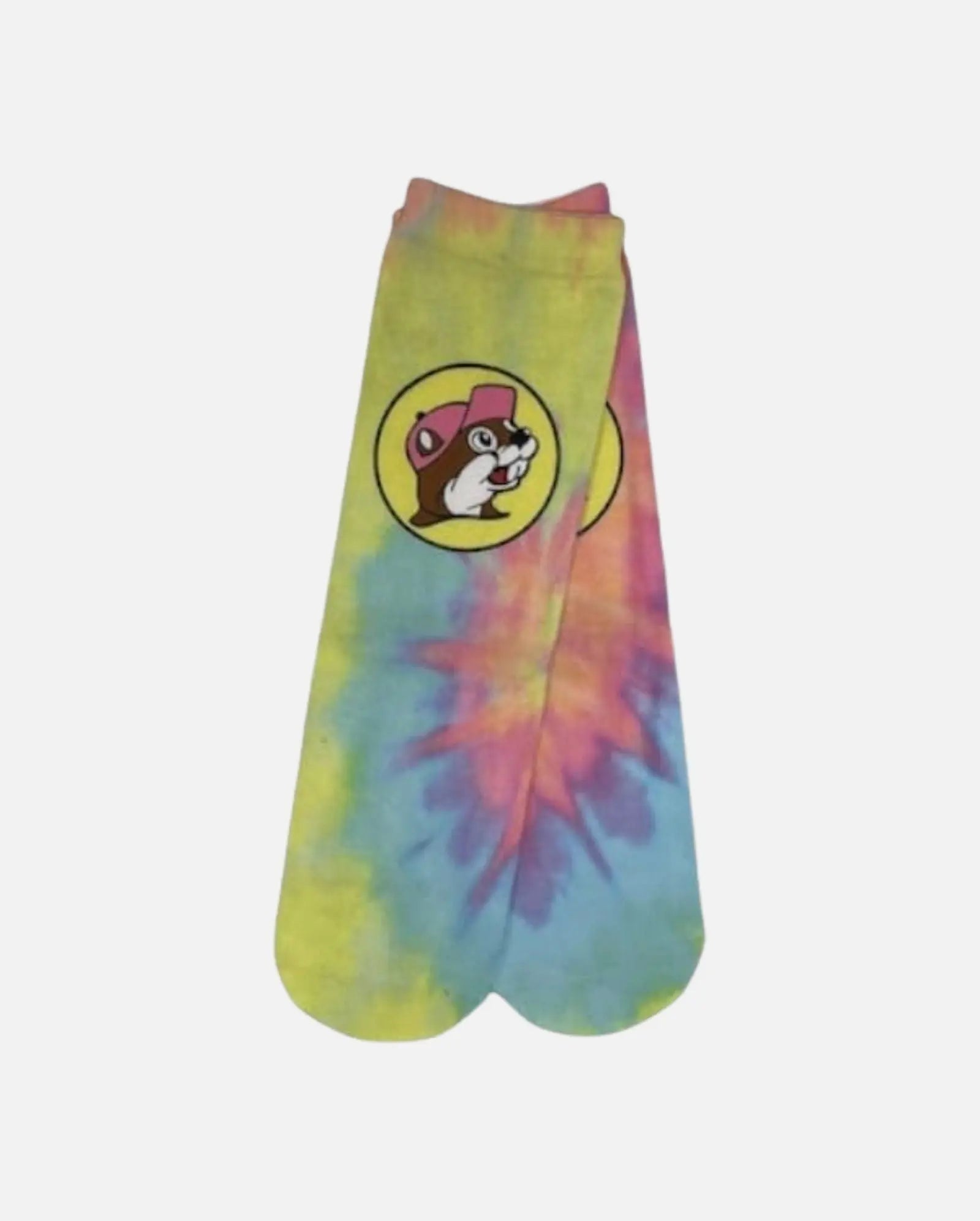 Buc-ee's Pair of Pastel Tie Dye Crew Socks, beaver logo