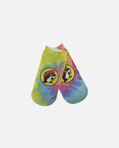 Buc-ee's Pair of Pastel Tie Dye No-show Socks, beaver logo