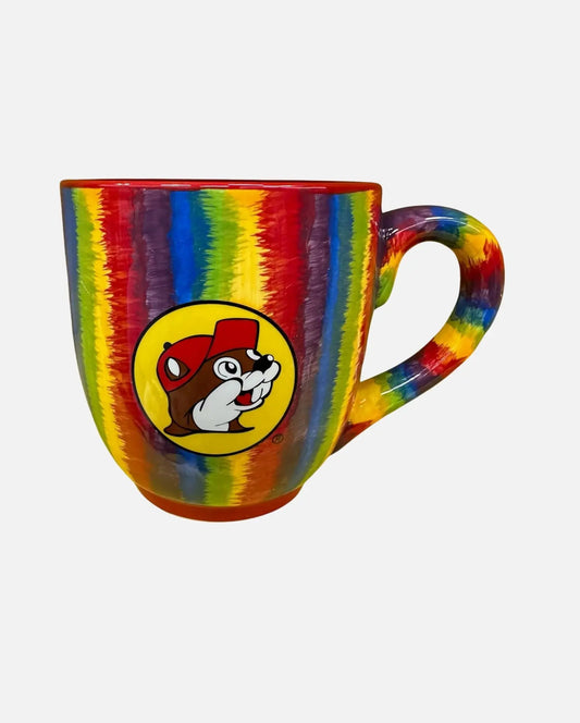 Buc-ee's Multicolored Peace Love Novelty Ceramic Coffee Mug, beaver logo 16oz