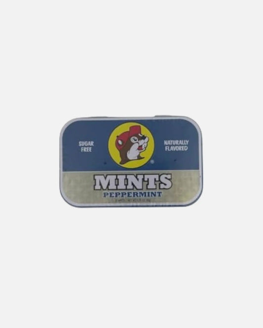 Buc-ee's Peppermint Mints, Sugar free and naturally flavored 1.75oz tin can