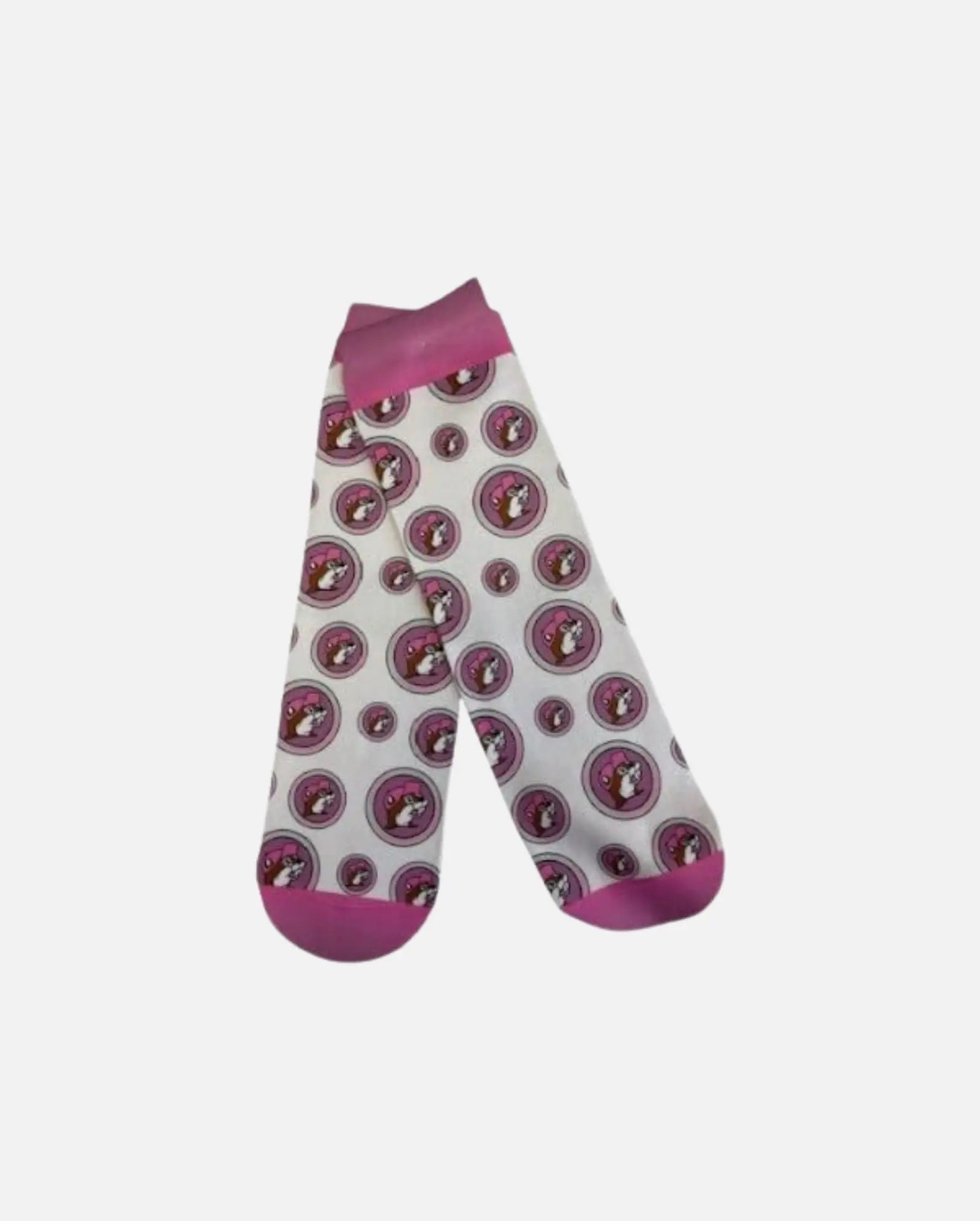 Buc-ee's Pair of Pink and White Crew Socks, beaver logo