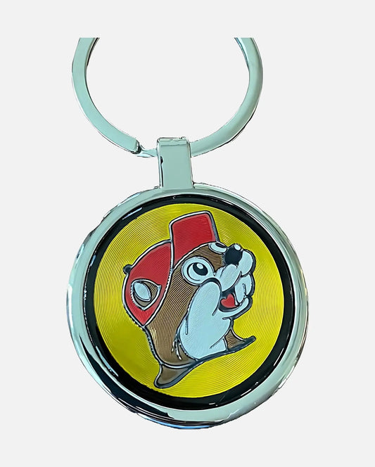 Buc-ee's Metal Keychain - Round Yellow, signature beaver logo