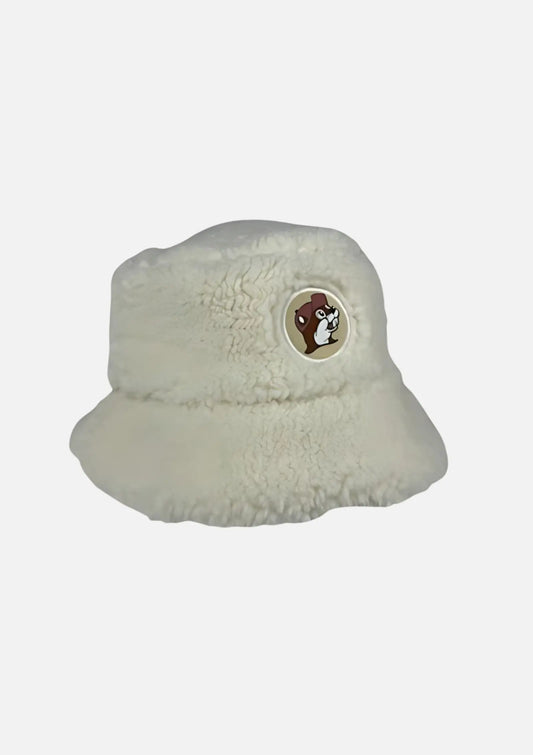 Buc-ee's White Sherpa Bucket Hat, beaver logo