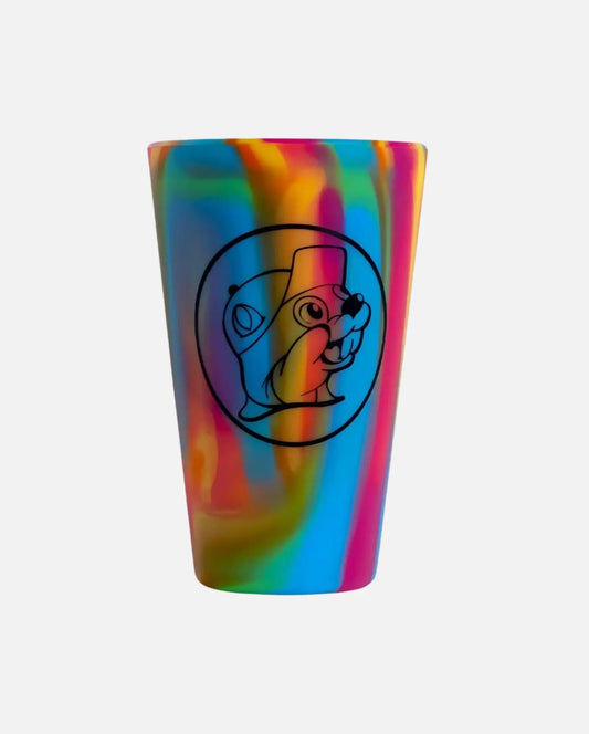 Buc-ee's Tie Dye Silicone Drinking Pint 16oz with beaver logo